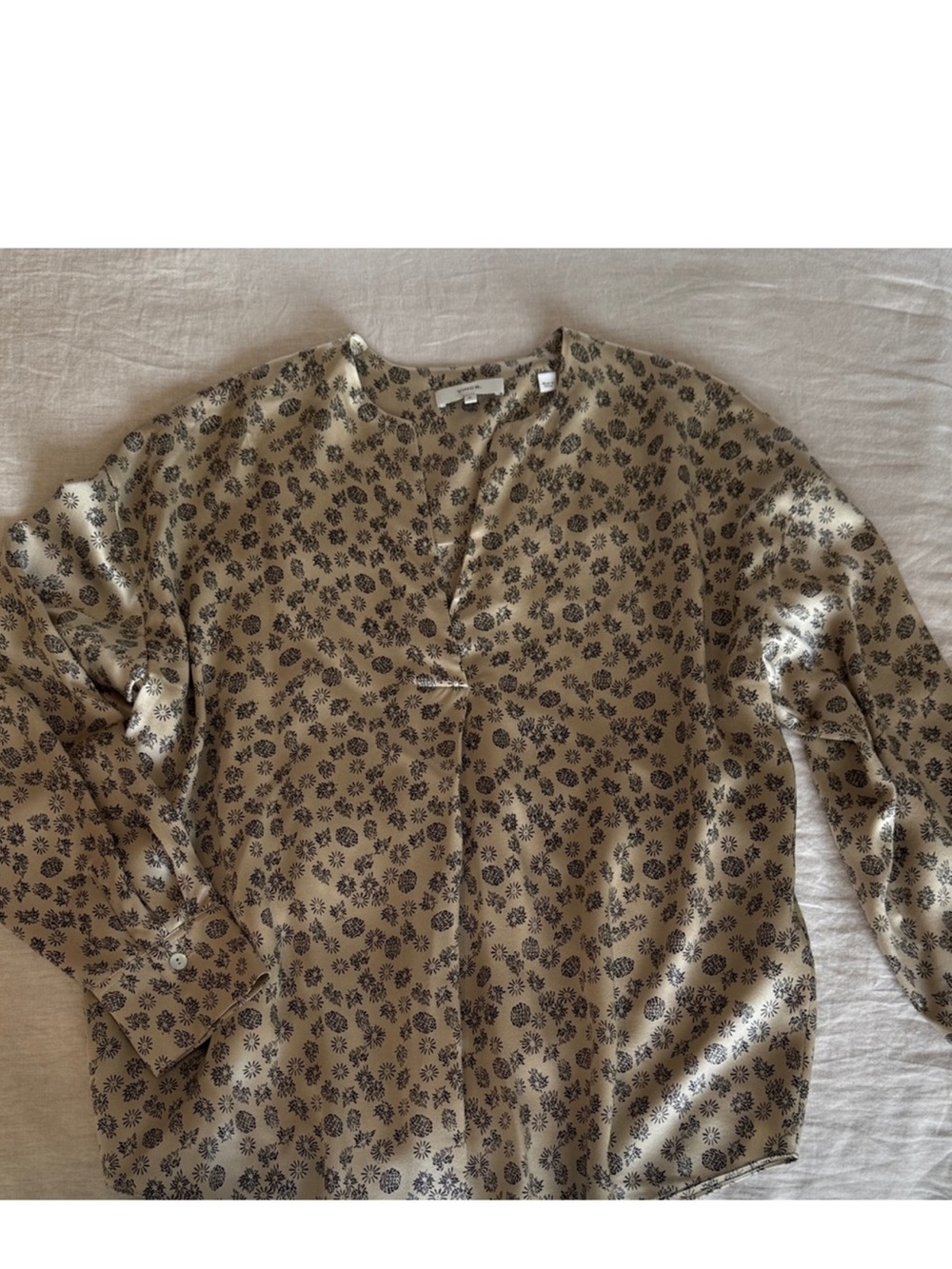 Vince 100% Silk Gold Black Floral Pattern Blouse